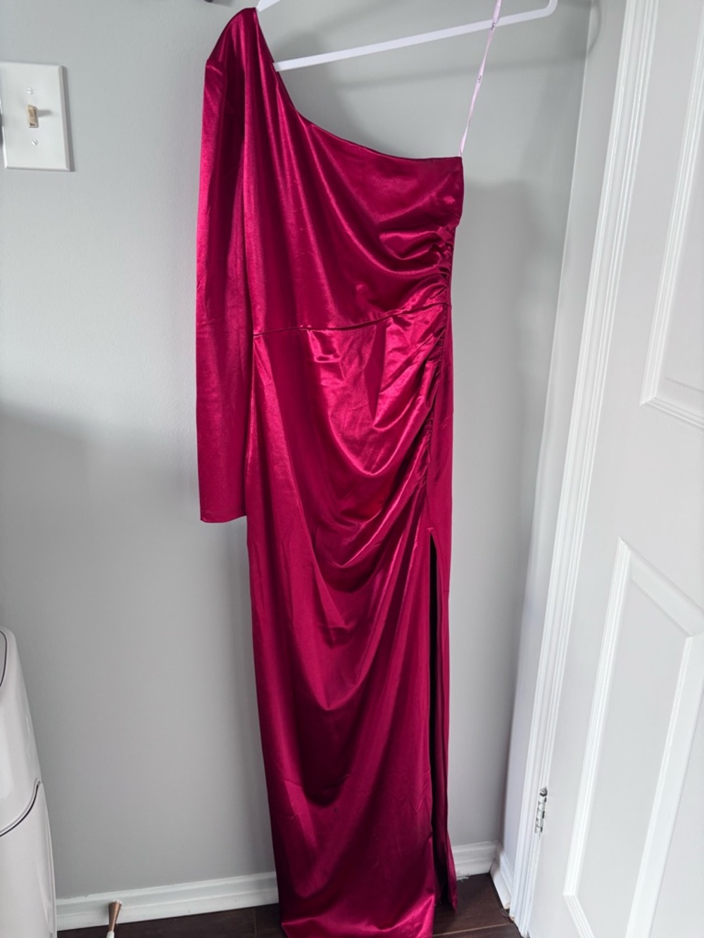 Lulu's Red Satin One-Shoulder Gown